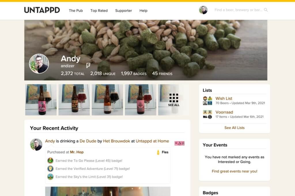 Mijn profiel op Untappd